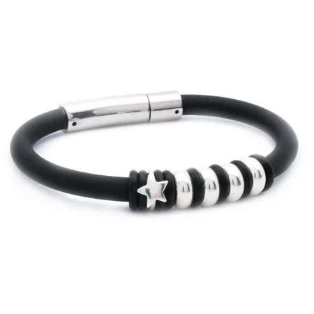 Polsera Black-Cat Silver Estelada 5 amb gomes negres i plata de llei