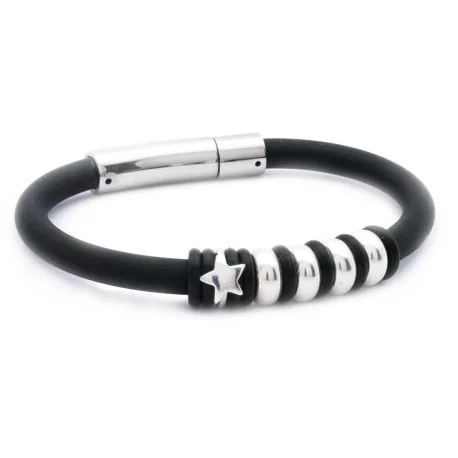 Polsera Black-Cat Silver Estelada 5 amb gomes negres i plata de llei