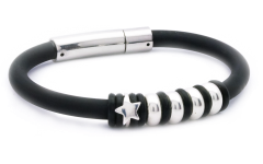 Polsera Black-Cat Silver Estelada 5 amb gomes negres i plata de llei